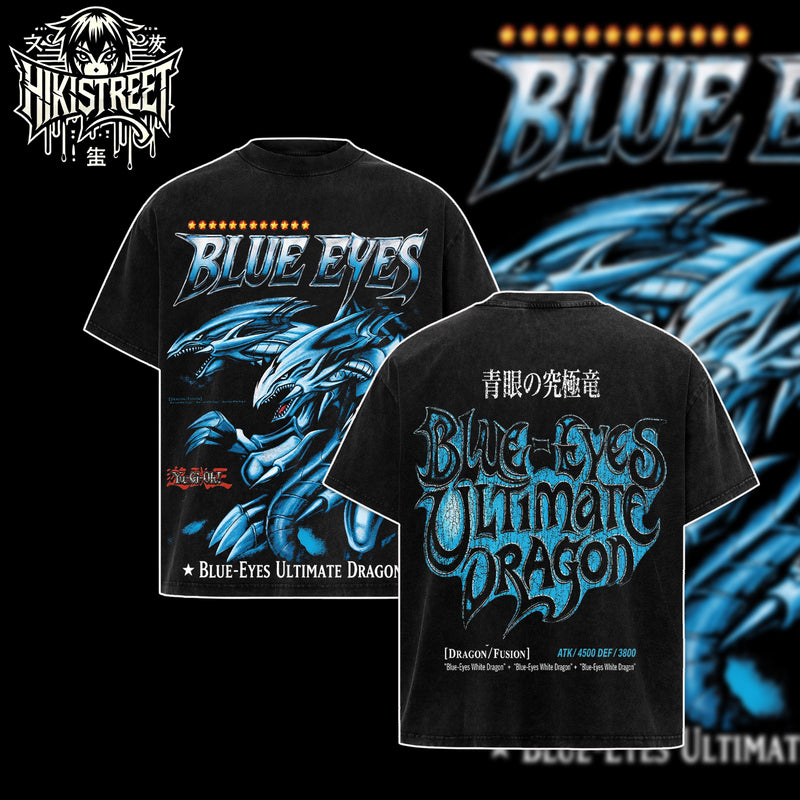 [HIKISTREET] Vintage Blue Eyes Dragon Acid Washed T-Shirt Unisex Oversized Anime Manga T-Shirt Heavyweight Cotton Tee for Anime Fans, Yugioh merch, T-shirt anime gift, Anime Streetwear, graphic tees