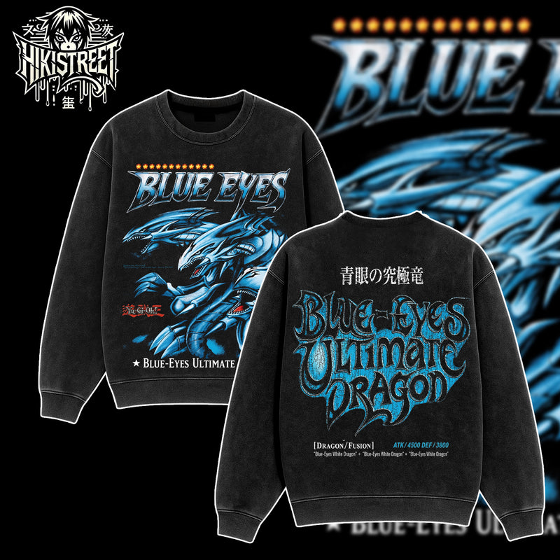 [HIKISTREET] Vintage Blue Eyes Dragon Acid Washed T-Shirt Unisex Oversized Anime Manga T-Shirt Heavyweight Cotton Tee for Anime Fans, Yugioh merch, T-shirt anime gift, Anime Streetwear, graphic tees