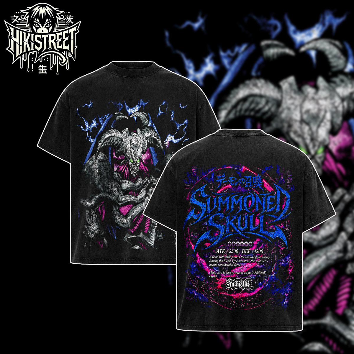 [HIKISTREET] Vintage Summoned Skull Acid Washed T-Shirt Unisex Oversized Anime Manga T-Shirt Heavyweight Cotton Tee for Anime Fans, Yugioh merch, T-shirt anime gift, Anime Streetwear, graphic tees