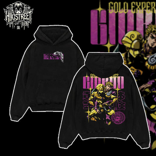 [HIKISTREET] JoJo's Bizarre Adventure Giorno Giovanna Vintage Washed Unisex Oversized Anime Graphic T-Shirt, Double Sided Print Streetwear Tee, JoJo Streetwear Double Print Shirt