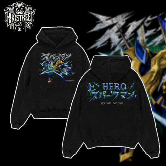 [HIKISTREET] Vintage Elemental HERO Sparkman Acid Washed T-Shirt Unisex Oversized Anime Manga T-Shirt Heavyweight Cotton Tee for Anime Fans, Yugioh merch, T-shirt anime gift, Anime Streetwear, graphic tees
