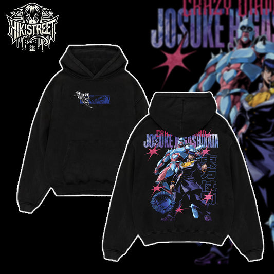 [HIKISTREET] JoJo's Bizarre Adventure Josuke Higashikata Vintage Washed Unisex Oversized Anime Graphic T-Shirt, Double Sided Print Streetwear Tee, JoJo Streetwear Double Print Shirt
