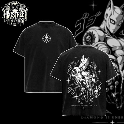 [HIKISTREET] JoJo's Bizarre Adventure Killer Queen V2 Vintage Washed Unisex Oversized Anime Graphic T-Shirt, Double Sided Print Streetwear Tee, JoJo Streetwear Double Print Shirt