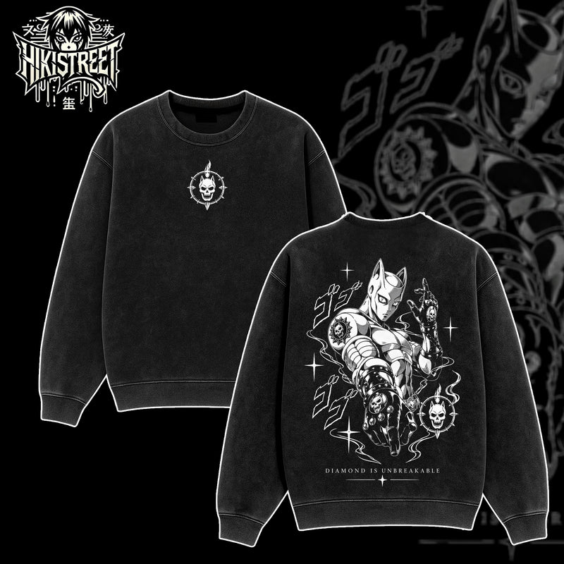 [HIKISTREET] JoJo's Bizarre Adventure Killer Queen V2 Vintage Washed Unisex Oversized Anime Graphic T-Shirt, Double Sided Print Streetwear Tee, JoJo Streetwear Double Print Shirt