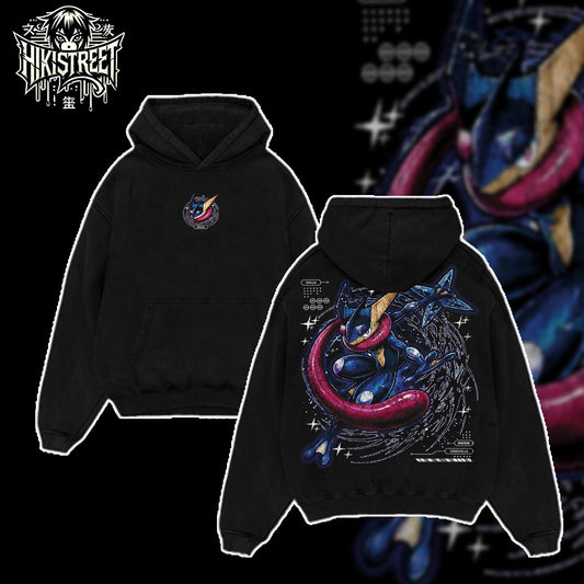 [HIKISTREET] Vintage Greninja Acid Washed T-Shirt, Pokemon Merch, Anime Washed Oversized Tee, Aesthetic Anime Streetwear Gift