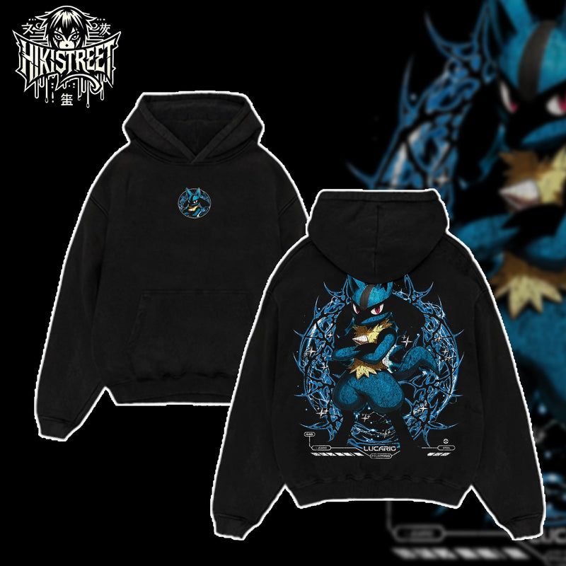 [HIKISTREET] Vintage Lucario Acid Washed T-Shirt, Pokemon Merch, Anime Washed Oversized Tee, Aesthetic Anime Streetwear Gift
