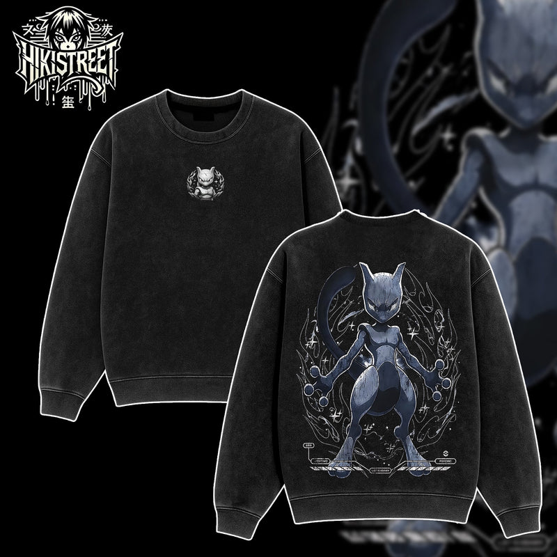 [HIKISTREET] Vintage Mewtwo Acid Washed T-Shirt, Pokemon Merch, Anime Washed Oversized Tee, Aesthetic Anime Streetwear Gift