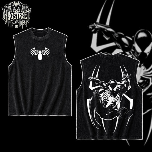 [HIKISTREET] Vintage Symbonite Spider Man V7 Acid Washed T-Shirt, MCU Merch, Comics Washed Oversized Tee, Aesthetic Comics Streetwear Gift