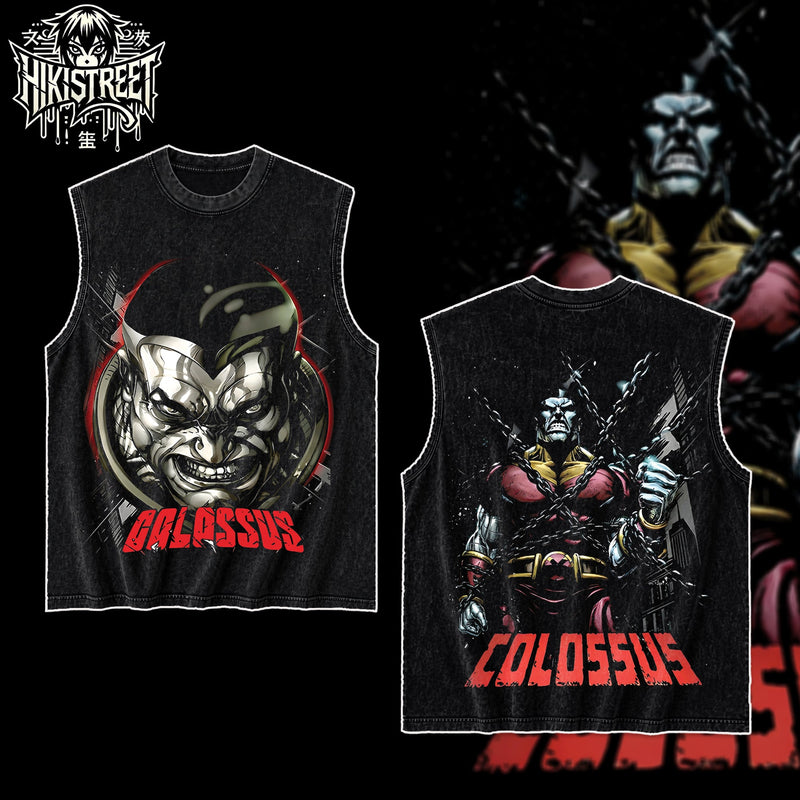 [HIKISTREET] Vintage Colossus The X-Men Acid Washed T-Shirt, MCU Merch, Comics Washed Oversized Tee, Aesthetic Comics Streetwear Gift