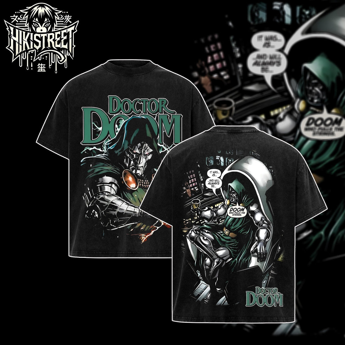 [HIKISTREET] Vintage Doctor Doom V2 Acid Washed T-Shirt, MCU Merch, Comics Washed Oversized Tee, Aesthetic Comics Streetwear Gift