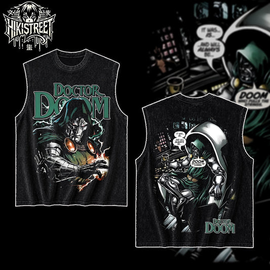 [HIKISTREET] Vintage Doctor Doom V2 Acid Washed T-Shirt, MCU Merch, Comics Washed Oversized Tee, Aesthetic Comics Streetwear Gift