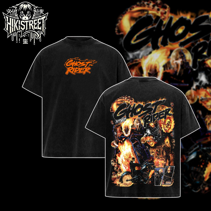 [HIKISTREET] Vintage Ghost Rider Acid Washed T-Shirt, MCU Merch, Comics Washed Oversized Tee, Aesthetic Comics Streetwear Gift