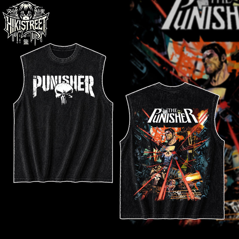 [HIKISTREET] Vintage The Punisher Acid Washed T-Shirt, MCU Merch, Comics Washed Oversized Tee, Aesthetic Comics Streetwear Gift