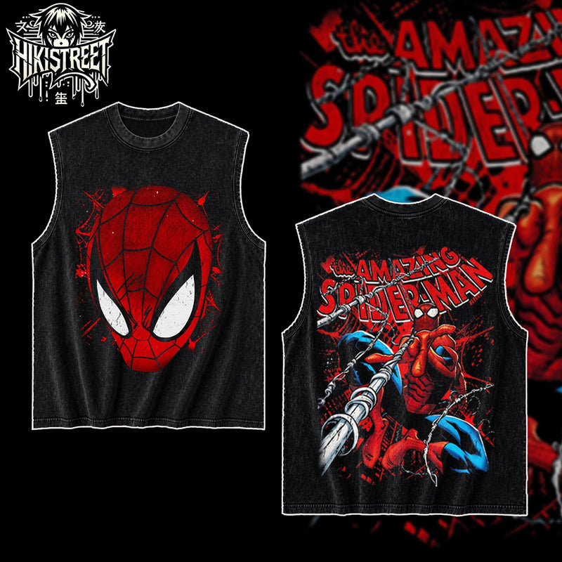 [HIKISTREET] Vintage The Amazing Spiderman V2 Acid Washed T-Shirt, MCU Merch, Comics Washed Oversized Tee, Aesthetic Comics Streetwear Gift