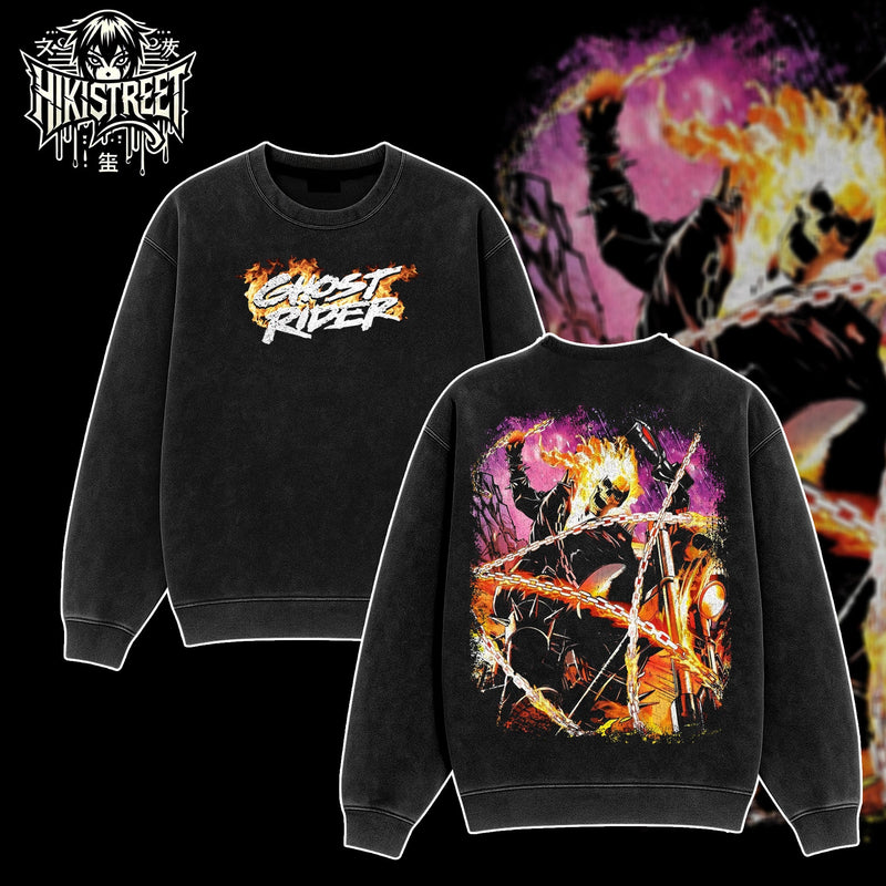 [HIKISTREET] Vintage Ghost Rider V2 Acid Washed T-Shirt, MCU Merch, Comics Washed Oversized Tee, Aesthetic Comics Streetwear Gift
