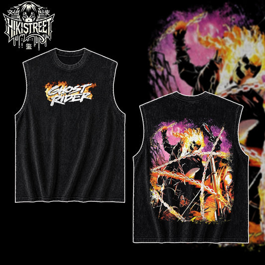 [HIKISTREET] Vintage Ghost Rider V2 Acid Washed T-Shirt, MCU Merch, Comics Washed Oversized Tee, Aesthetic Comics Streetwear Gift