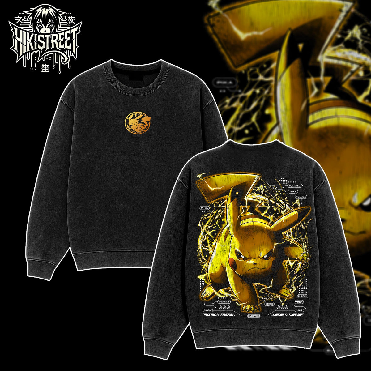 [HIKISTREET] Vintage Pikachu Acid Washed T-Shirt, Pokemon Merch, Anime Washed Oversized Tee, Aesthetic Anime Streetwear Gift