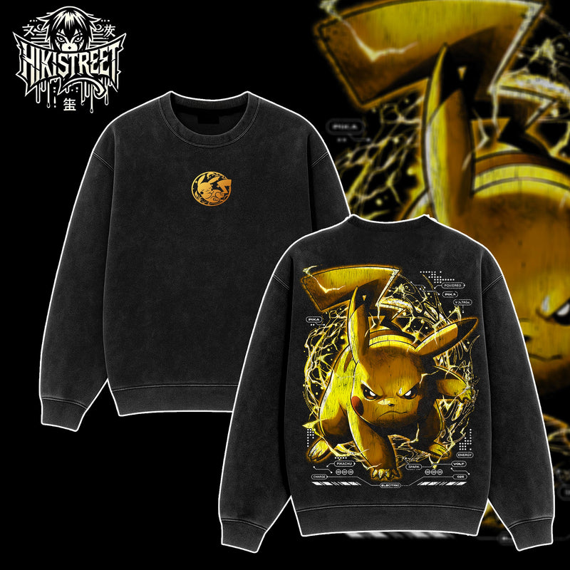 [HIKISTREET] Vintage Pikachu Acid Washed T-Shirt, Pokemon Merch, Anime Washed Oversized Tee, Aesthetic Anime Streetwear Gift