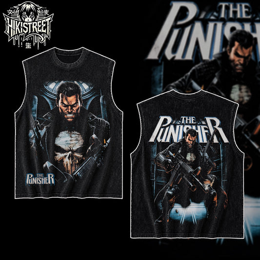 [HIKISTREET] Vintage The Punisher V2 Acid Washed T-Shirt, MCU Merch, Comics Washed Oversized Tee, Aesthetic Comics Streetwear Gift