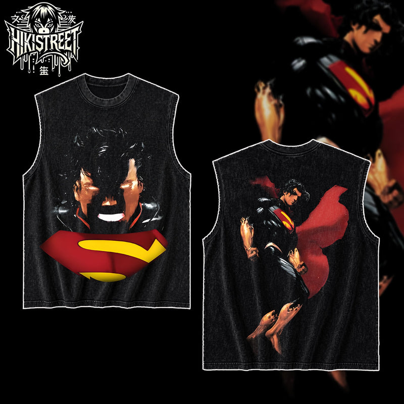 [HIKISTREET] Vintage Absolute Superman Acid Washed T-Shirt, DC Merch, Comics Washed Oversized Tee, Aesthetic Comics Streetwear Gift