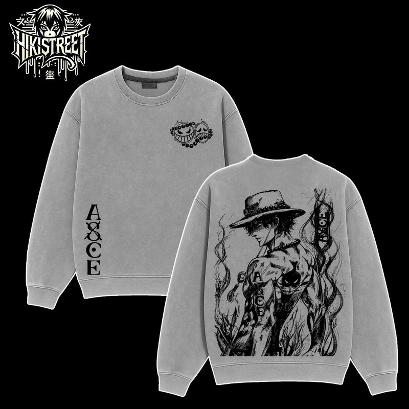 [HIKISTREET] Vintage Portgas D. Ace Acid Washed T-Shirt, One Piece Merch, Anime Washed Oversized Tee, Aesthetic Anime Streetwear Gift