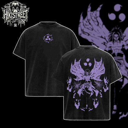 [HIKISTREET] Vintage Sasuke Demon Form Acid Washed T-Shirt, Naruto Merch, Anime Washed Oversized Tee, Aesthetic Anime Streetwear Gift