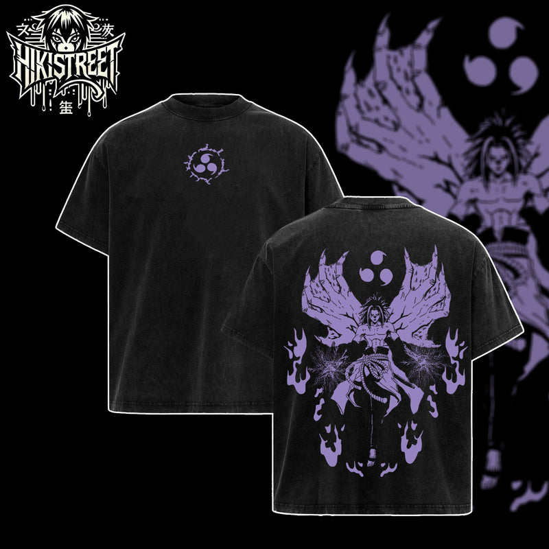 [HIKISTREET] Vintage Sasuke Demon Form Acid Washed T-Shirt, Naruto Merch, Anime Washed Oversized Tee, Aesthetic Anime Streetwear Gift