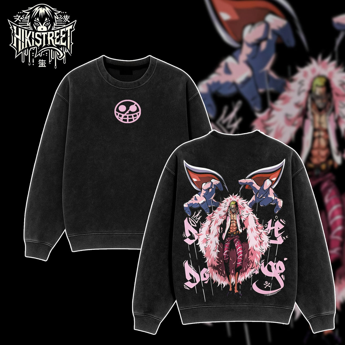 [HIKISTREET] Vintage Doflamingo Acid Washed T-Shirt, One Piece Merch, Anime Washed Oversized Tee, Aesthetic Anime Streetwear Gift