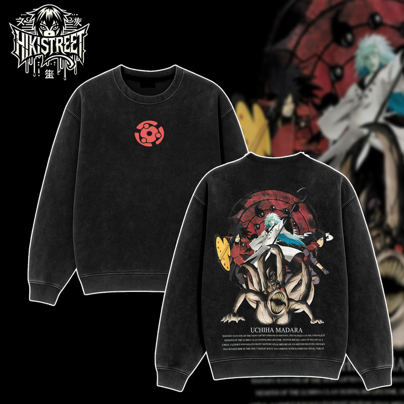 [HIKISTREET] Vintage Uchiha Madara Acid Washed T-Shirt, Naruto Merch, Anime Washed Oversized Tee, Aesthetic Anime Streetwear Gift