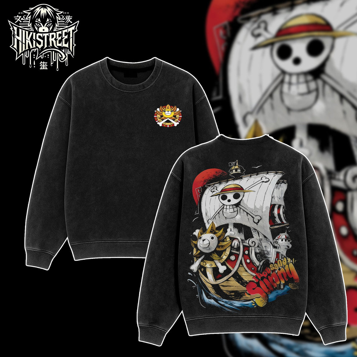 [HIKISTREET] Vintage A Thousand Sunny Acid Washed T-Shirt, One Piece Merch, Anime Washed Oversized Tee, Aesthetic Anime Streetwear Gift