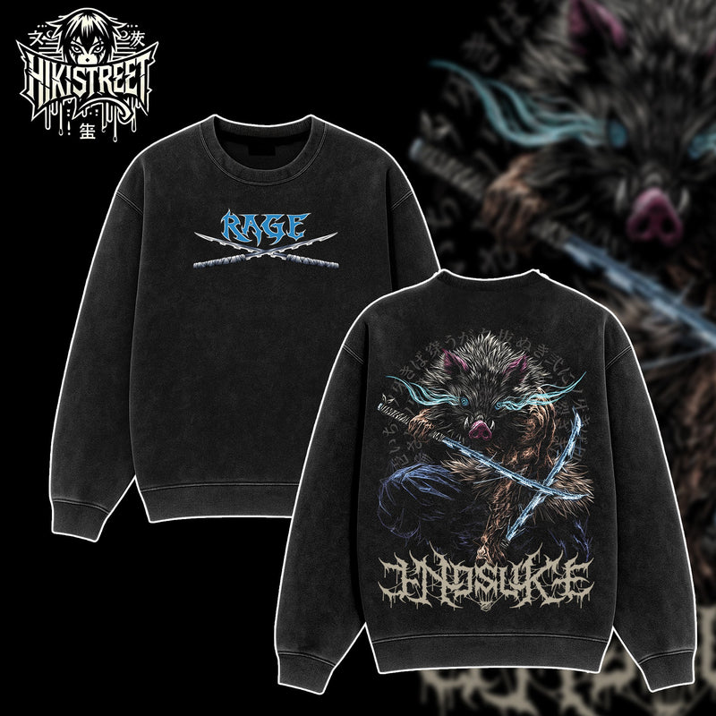 [HIKISTREET] Vintage Inosuke Hashibira Acid Washed T-Shirt, Demon Slayer Merch, Anime Washed Oversized Tee, Aesthetic Anime Streetwear Gift
