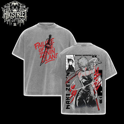 [HIKISTREET] Vintage Maki Zenin V2 Acid Washed T-Shirt, Jujutsu Kaisen Merch, Anime Washed Oversized Tee, Aesthetic Anime Streetwear Gift