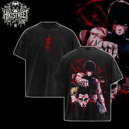 [HIKISTREET] Vintage Maki Zenin Acid Washed T-Shirt, Jujutsu Kaisen Merch, Anime Washed Oversized Tee, Aesthetic Anime Streetwear Gift