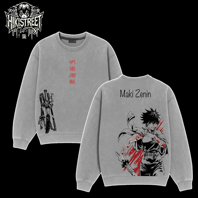 [HIKISTREET] Vintage Maki Zenin V3 Acid Washed T-Shirt, Jujutsu Kaisen Merch, Anime Washed Oversized Tee, Aesthetic Anime Streetwear Gift
