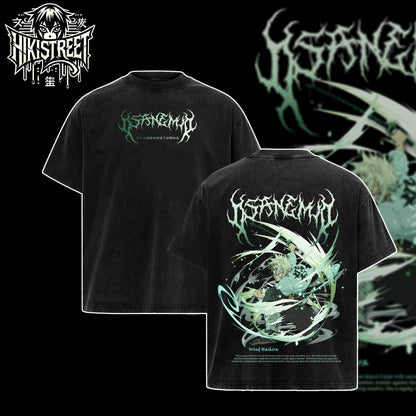 [HIKISTREET] Vintage Sanemi Shinazugawa Acid Washed T-Shirt, Demon Slayer Merch, Anime Washed Oversized Tee, Aesthetic Anime Streetwear Gift