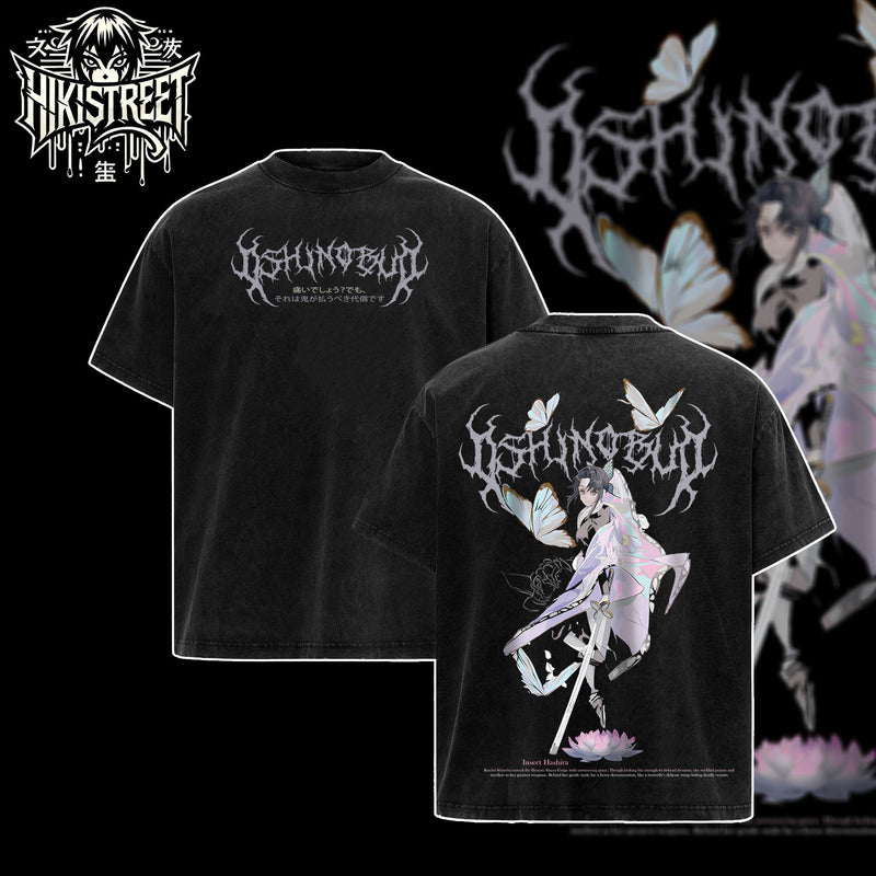 [HIKISTREET] Vintage Shinobu Kocho Acid Washed T-Shirt, Demon Slayer Merch, Anime Washed Oversized Tee, Aesthetic Anime Streetwear Gift