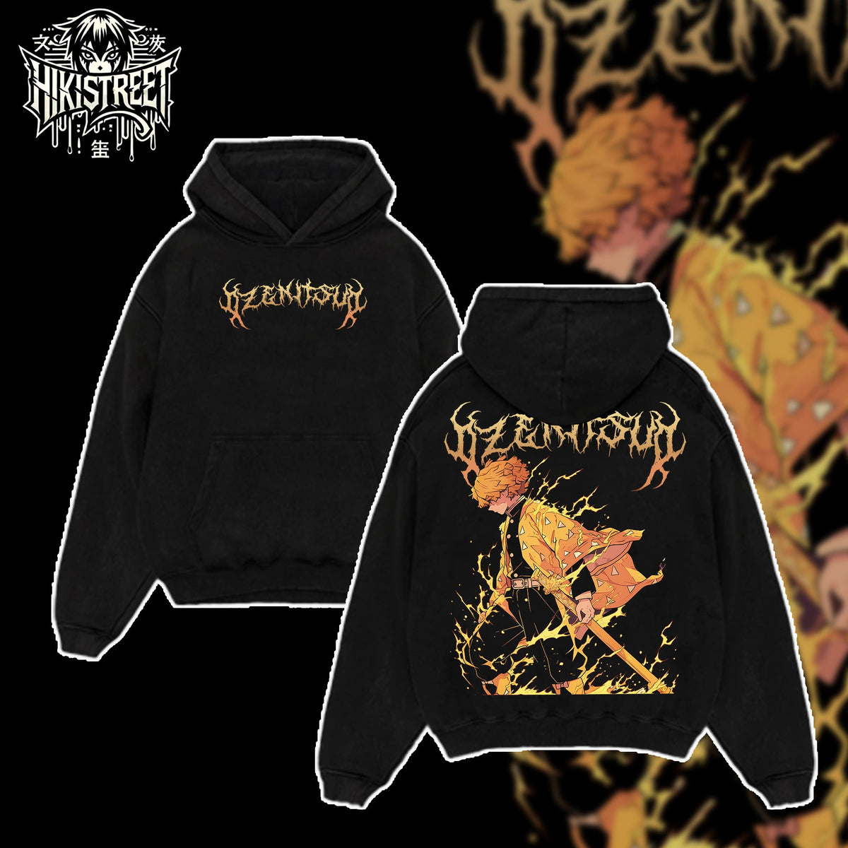 [HIKISTREET] Vintage Zenitsu Acid Washed T-Shirt, Demon Slayer Merch, Anime Washed Oversized Tee, Aesthetic Anime Streetwear Gift