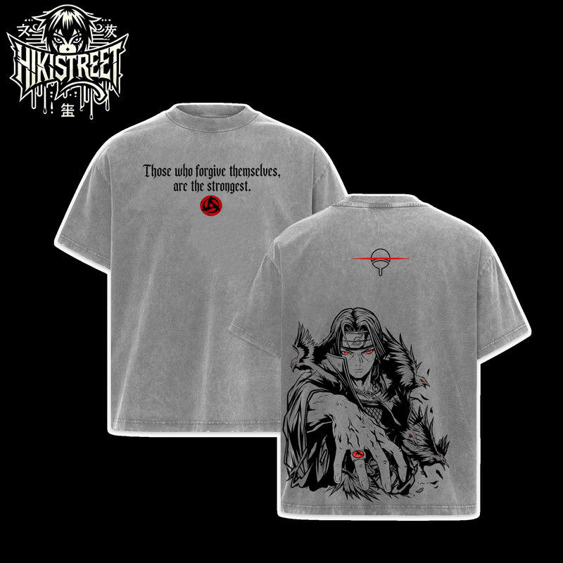 [HIKISTREET] Vintage Uchiha Itachi Acid Washed T-Shirt, Naruto Merch, Anime Washed Oversized Tee, Aesthetic Anime Streetwear Gift