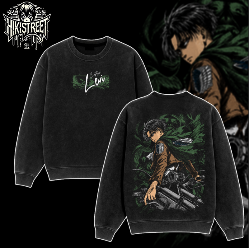 [HIKISTREET] Vintage Levi Ackerman V2 Acid Washed T-Shirt, Attack On Titan Merch, Anime Washed Oversized Tee, Aesthetic Anime Streetwear Gift