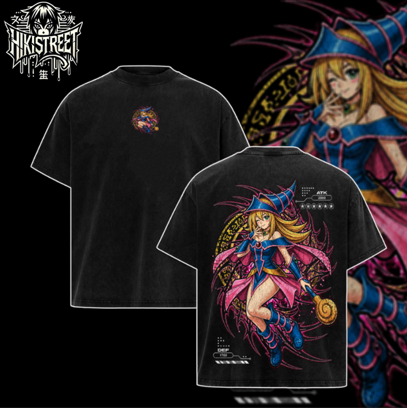 [HIKISTREET] Vintage Dark Magican Girl V2 Acid Washed T-Shirt, Yugioh Merch, Anime Washed Oversized Tee, Aesthetic Anime Streetwear Gift