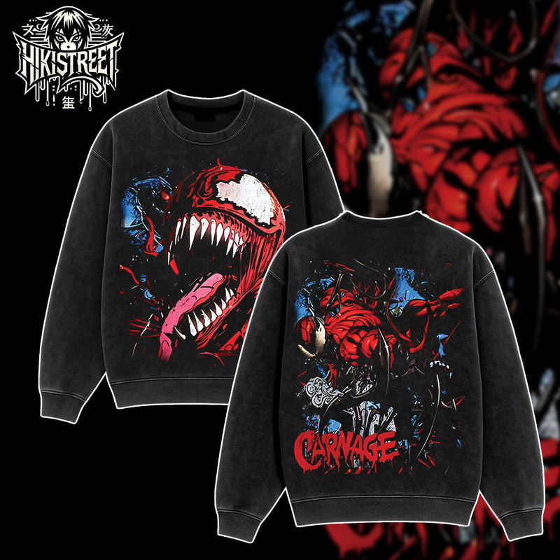[HIKISTREET] Vintage Carnage Acid Washed T-Shirt, MCU Merch, Comics Washed Oversized Tee, Aesthetic Comics Streetwear Gift