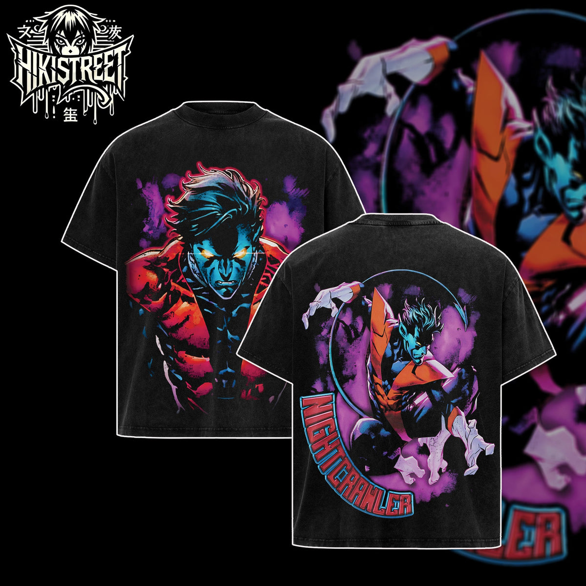 [HIKISTREET] Vintage Nightcrawler Acid Washed T-Shirt, MCU Merch, Comics Washed Oversized Tee, Aesthetic Comics Streetwear Gift