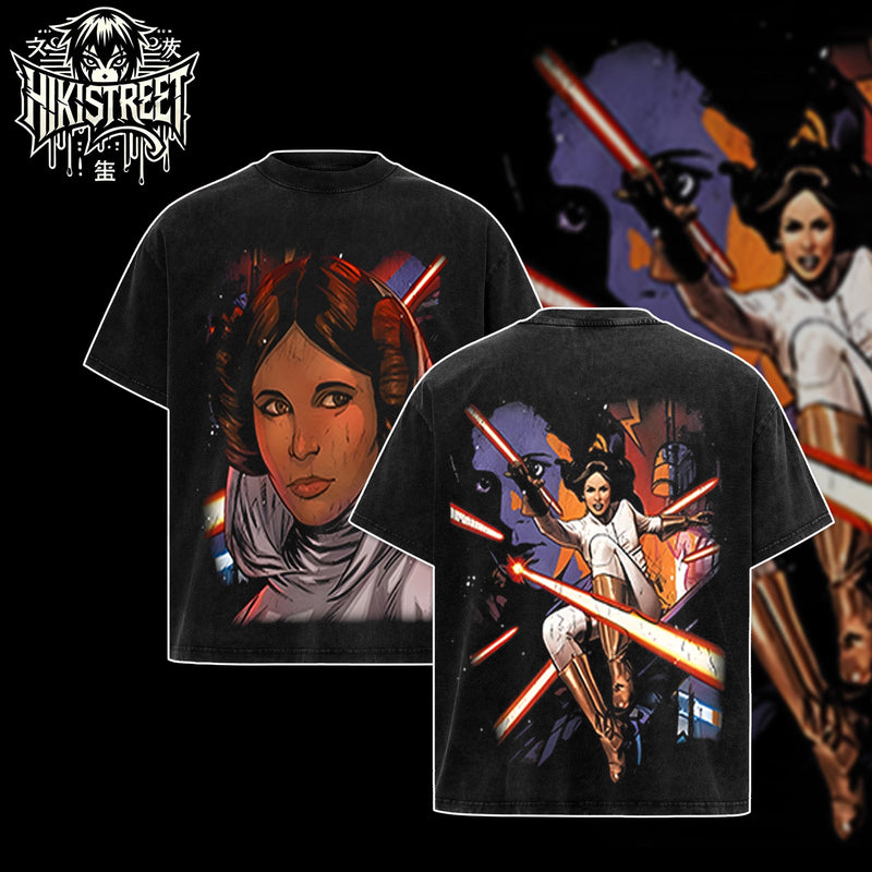 [HIKISTREET] Vintage Princess Leia Acid Washed T-Shirt, Star Wars Merch, Movies Washed Oversized Tee, Aesthetic Movies Streetwear Gift