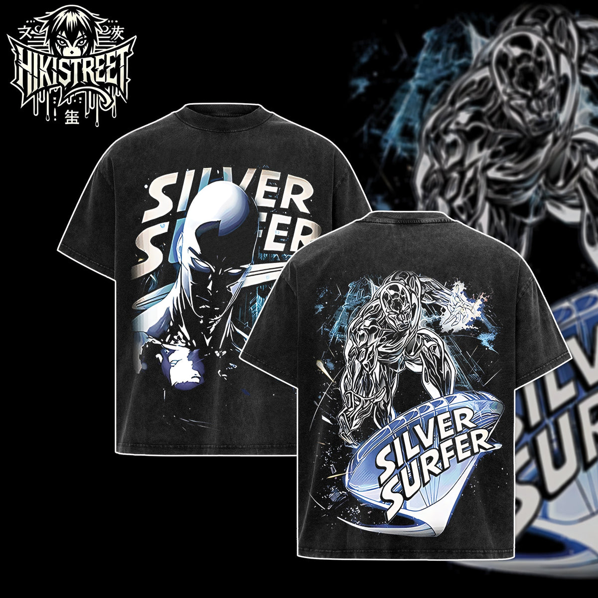 [HIKISTREET] Vintage Silver Surfer Acid Washed T-Shirt, MCU Merch, Comics Washed Oversized Tee, Aesthetic Comics Streetwear Gift