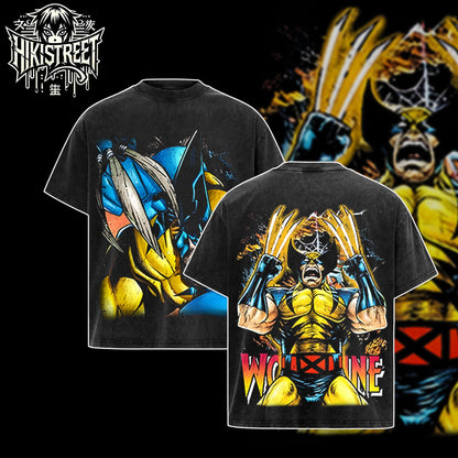 [HIKISTREET] Vintage Wolverine V2 Acid Washed T-Shirt, MCU Merch, Comics Washed Oversized Tee, Aesthetic Comics Streetwear Gift