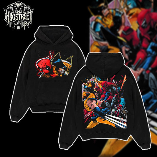 [HIKISTREET] Vintage Deadpool & Wolverine Acid Washed T-Shirt, MCU Merch, Comics Washed Oversized Tee, Aesthetic Comics Streetwear Gift