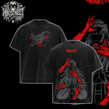 [HIKISTREET] Vintage Suguru Geto Acid Washed T-Shirt, Jujutsu Kaisen Merch, Anime Washed Oversized Tee, Aesthetic Anime Streetwear Gift