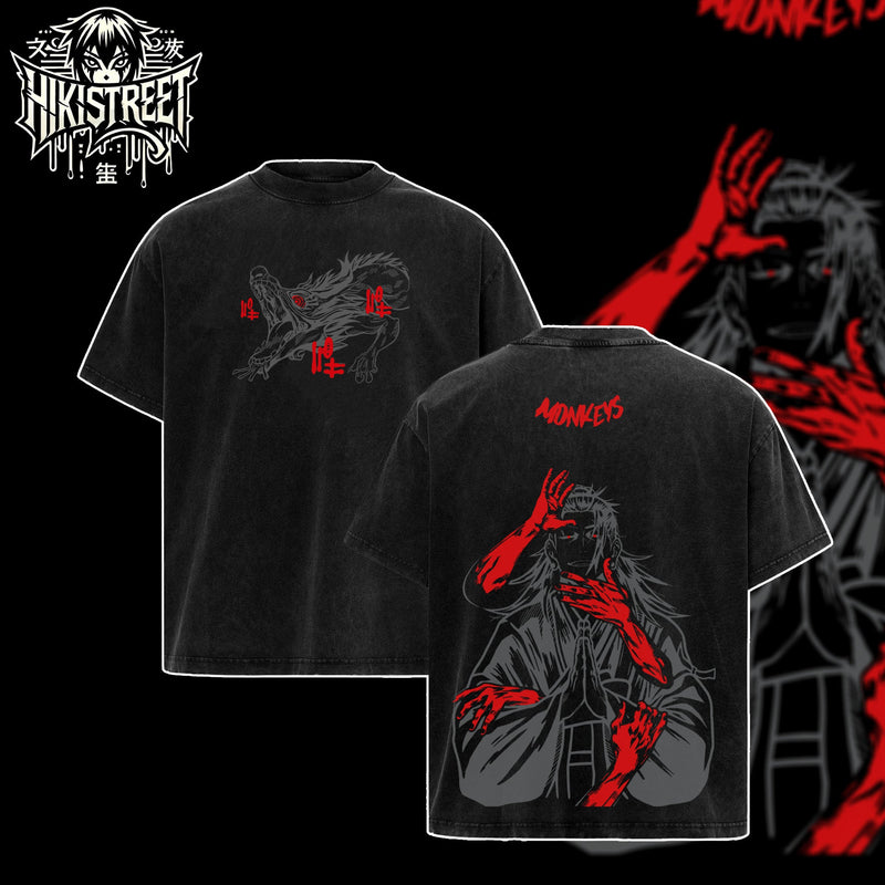 [HIKISTREET] Vintage Suguru Geto Acid Washed T-Shirt, Jujutsu Kaisen Merch, Anime Washed Oversized Tee, Aesthetic Anime Streetwear Gift