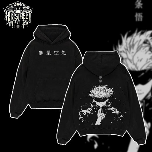 [HIKISTREET] Vintage Gojo Satoru V5 Acid Washed T-Shirt, Jujutsu Kaisen Merch, Anime Washed Oversized Tee, Aesthetic Anime Streetwear Gift