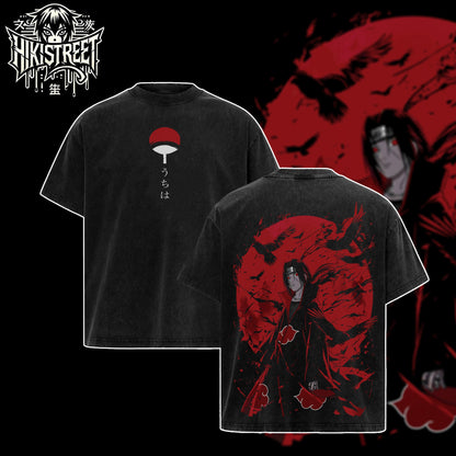 [HIKISTREET] Vintage Uchiha Itachi V2 Acid Washed T-Shirt, Naruto Merch, Anime Washed Oversized Tee, Aesthetic Anime Streetwear Gift